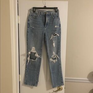 Garage Blue Ripped Straight Leg Jeans